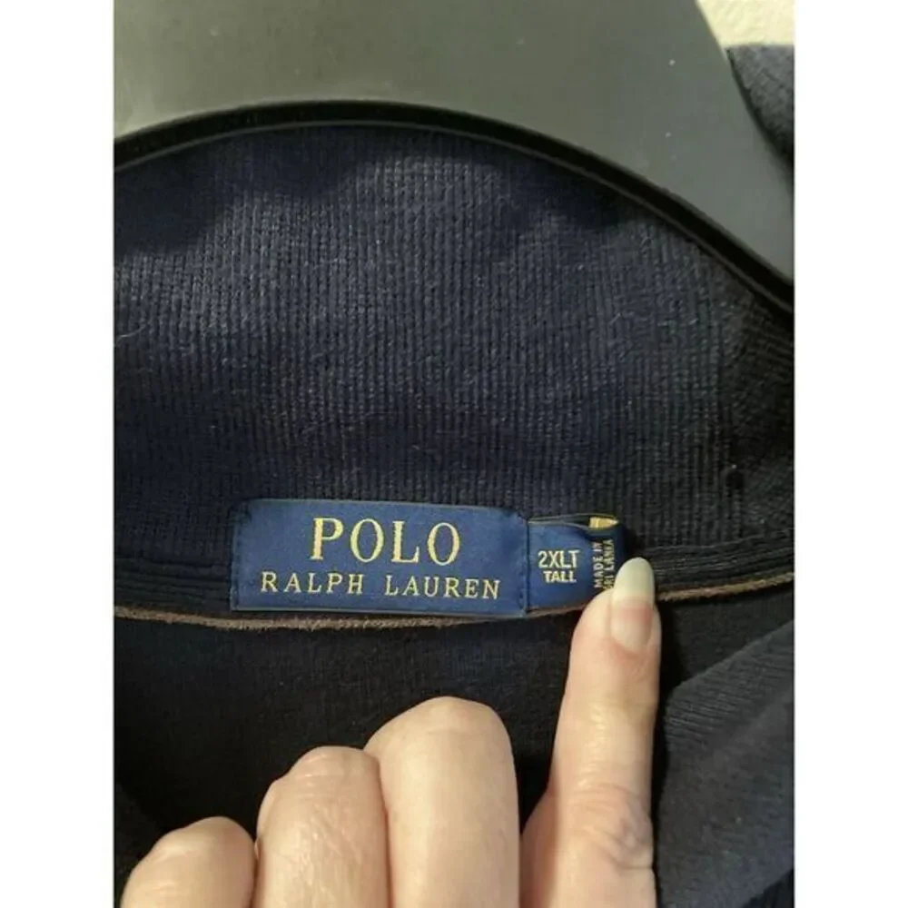 Polo Ralph Lauren Sweater 2XLT Navy Blue Suede Elbow Heavyweight Big &‎ Tall